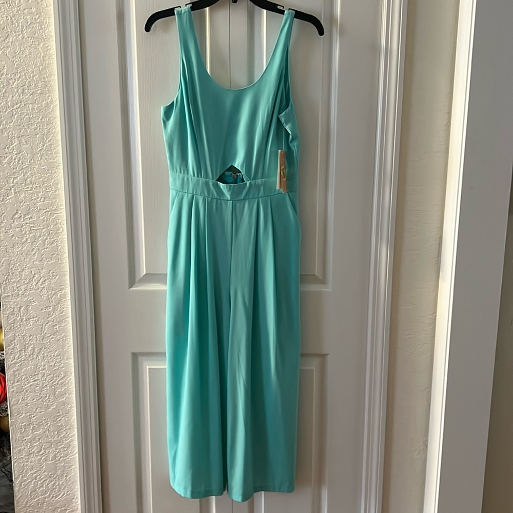 Gianni Bini Turquoise Blue Cut Out Wide Leg Cropped Jumpsuit size M